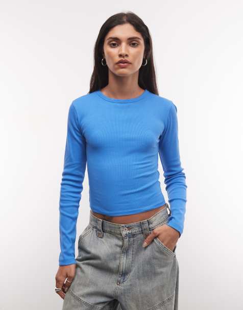 COLLUSION - T-shirt a maniche lunghe aderente blu acceso a coste - view 1
