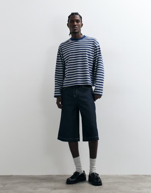 COLLUSION - T-shirt a maniche lunghe blu navy a righe, 2 di 5