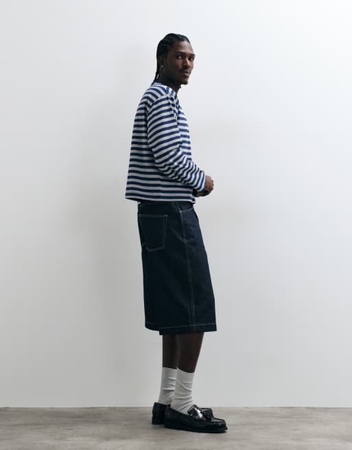 COLLUSION - T-shirt a maniche lunghe blu navy a righe, 4 di 5