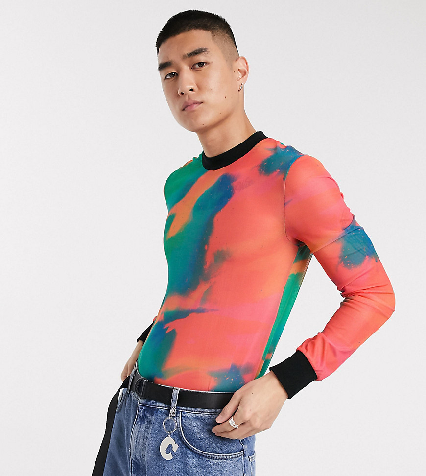 COLLUSION - T-shirt a maniche lunghe in rete stampa marmo-Multicolore