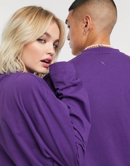 COLLUSION - T-shirt a maniche lunghe viola unisex, 3 di 4