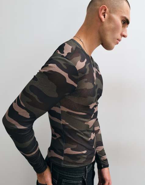 COLLUSION t-shirt aderente a maniche lunghe trasparente con stampa mimetica - view 1