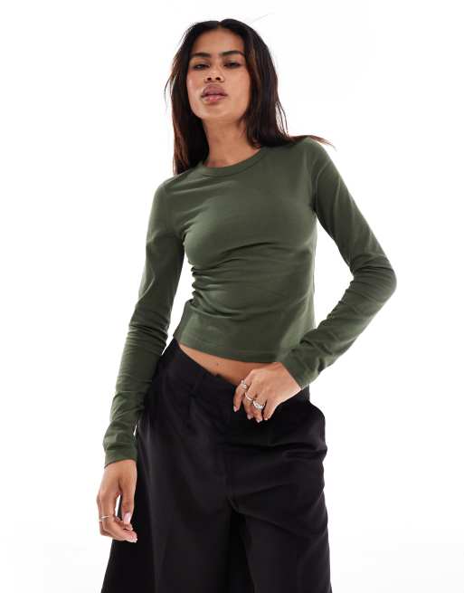 COLLUSION - T-shirt aderente a maniche lunghe verde scuro