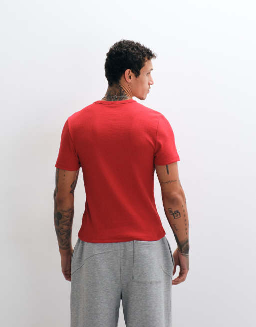 COLLUSION - T-shirt aderente rossa a coste, 2 di 5