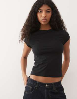 T-shirt ajusté à mancherons - Noir L