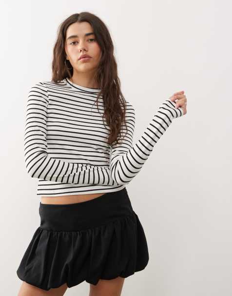 COLLUSION - T-shirt ajusté à rayures et manches longues - Noir et blanc - view 1