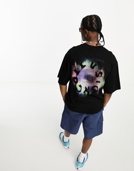 COLLUSION - T-shirt avec logo circulaire flouté au dos - Noir délavé