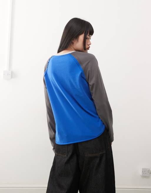COLLUSION - T-shirt avec manches raglan longues et appliqué rétro - Multicolore, 3 de 4