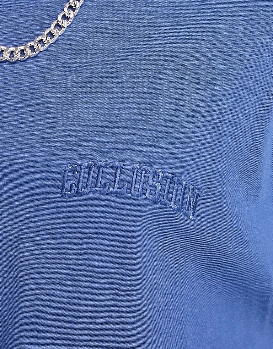 T-shirt blu navy con logo ricamato stile college - Collusion T-shirt donna  - immagine2