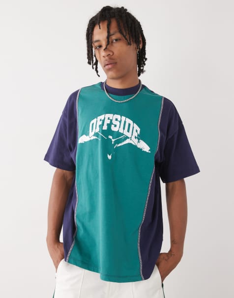 Collusion - T-shirt color block oversize blu e verde con stampa stile college invecchiata - view 1