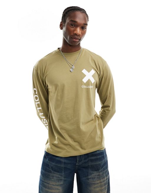 COLLUSION - T-shirt color kaki con logo X