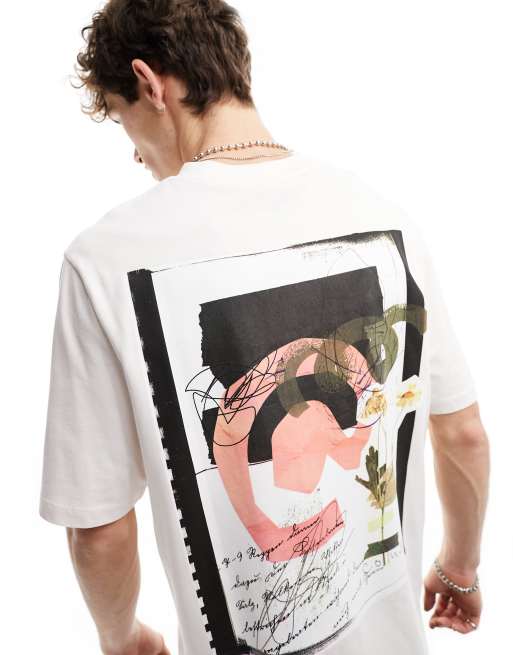Collusion - T-shirt color pietra con stampa grafica a fiori effetto collage sul retro
