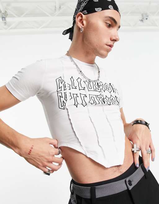 COLLUSION - T-shirt con dettaglio stile corsetto bianco con stampa grafica