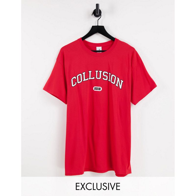 COLLUSION - T-shirt con stampa college rossa