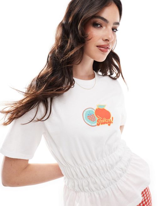 COLLUSION - T-shirt con Baumwolle arricciata e stampa di frutta