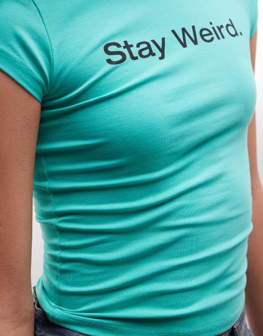 COLLUSION - T-shirt corta con scritta "Stay weird", 4 di 4