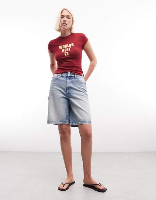 COLLUSION - T-shirt corta e stretta rossa con scritta "Worlds Best Ex", 2 di 4