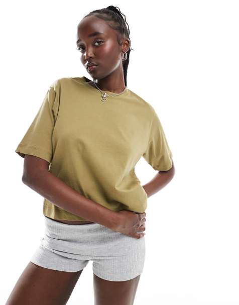 COLLUSION - T-shirt coupe carrée à manches courtes - Olive - view 1