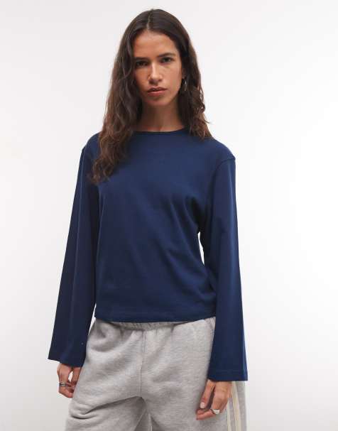 COLLUSION t-shirt coupe carrée à manches longues bleu marine - view 1