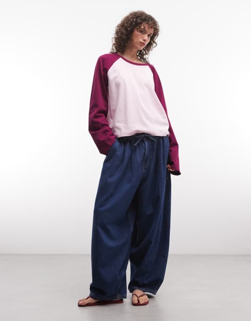 COLLUSION - T-shirt coupe carrée à manches longues raglan - Rose et violet, 2 de 4