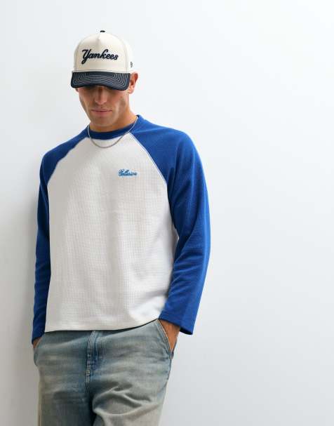 COLLUSION - T-shirt coupe carrée à manches raglan - Blanc et bleu - view 1