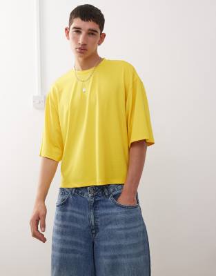 COLLUSION - T-shirt coupe carrée en jersey Airtex style sport - Jaune