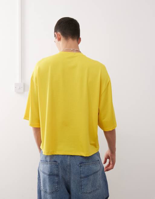 COLLUSION - T-shirt coupe carrée en jersey Airtex style sport - Jaune, 2 de 4