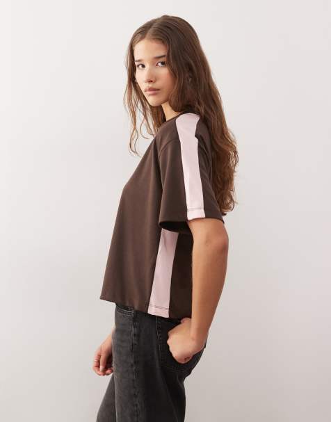 COLLUSION - T-shirt coupe carrée - Marron et rose - view 1