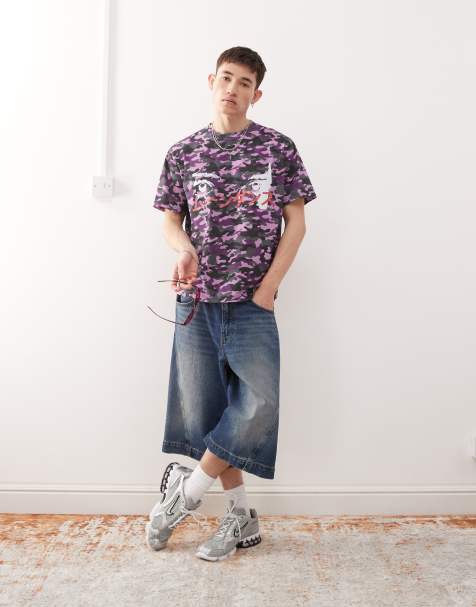 COLLUSION - T-shirt coupe carrée style skate à imprimé camouflage - Violet - view 1