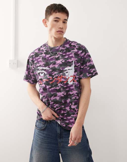 COLLUSION - T-shirt coupe carrée style skate à imprimé camouflage - Violet, 2 de 4