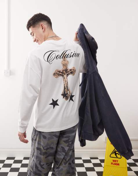 COLLUSION - T-shirt coupe skateur à manches longues avec motif au dos - Blanc - view 1