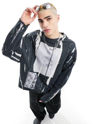 COLLUSION Long sleeve distressed skater fit t-shirt in black wash - ASOS Price Checker