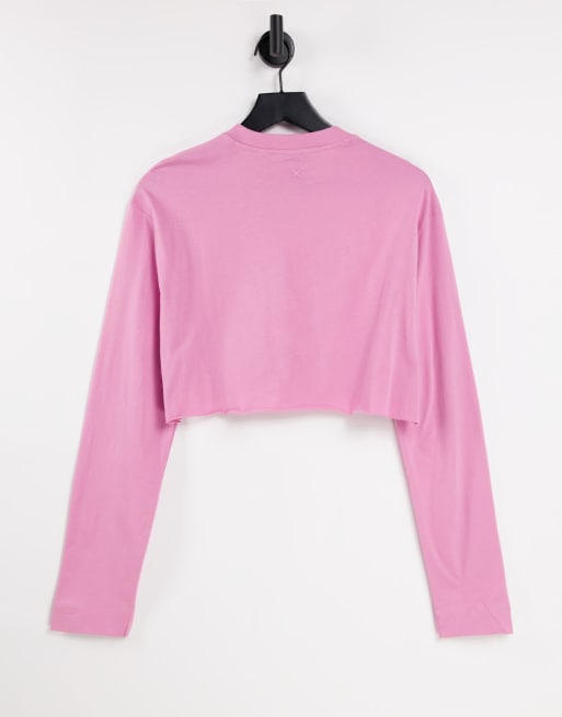 COLLUSION - T-shirt crop top à manches longues et ourlet brut en coton - Rose - ORANGE, 2 de 4