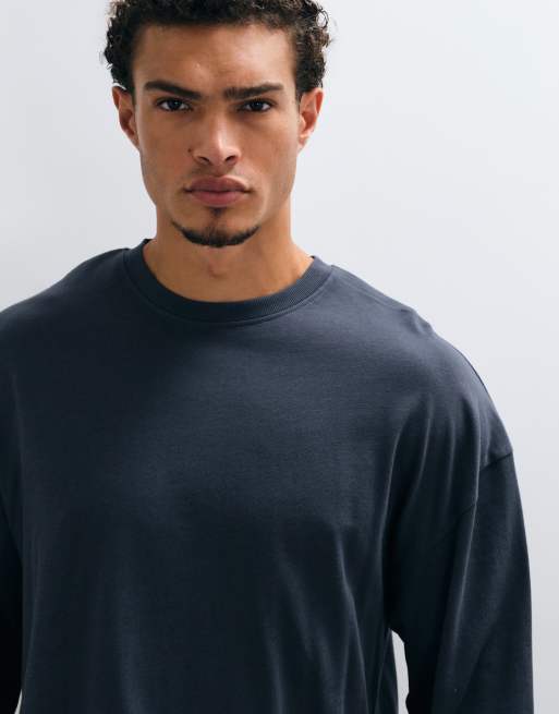 COLLUSION - T-shirt da skate oversize pesante a maniche lunghe blu navy, 2 di 5