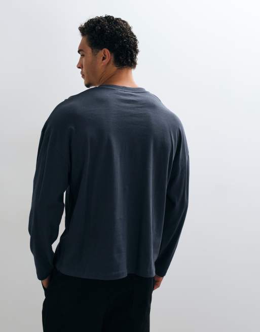 COLLUSION - T-shirt da skate oversize pesante a maniche lunghe blu navy, 5 di 5