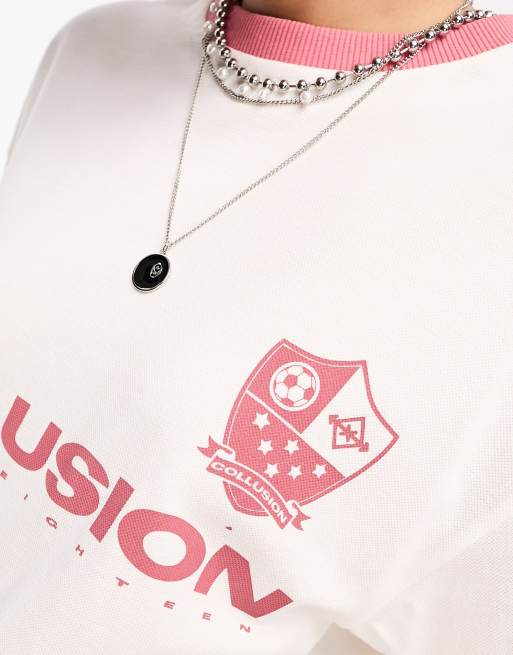 COLLUSION - T-shirt de football oversize en piqué - Blanc cassé, 3 de 4