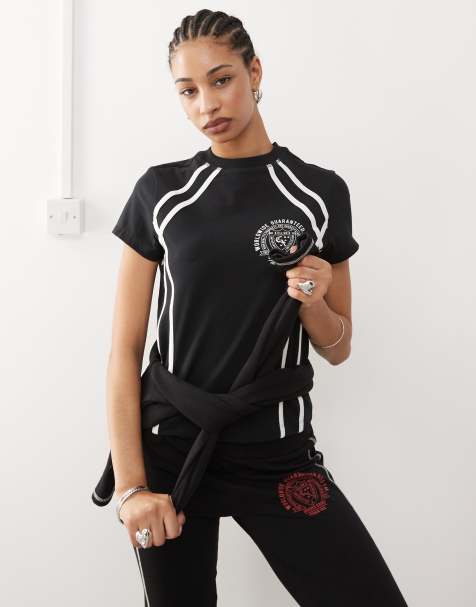 COLLUSION - T-shirt d'ensemble effet rétréci avec passepoils et imprimé style sport - Noir - view 1