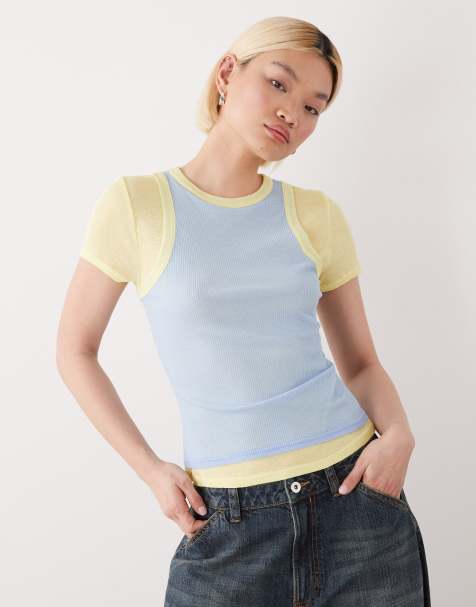 COLLUSION - T-shirt double épaisseur à manches courtes - Bleu et citron - view 1