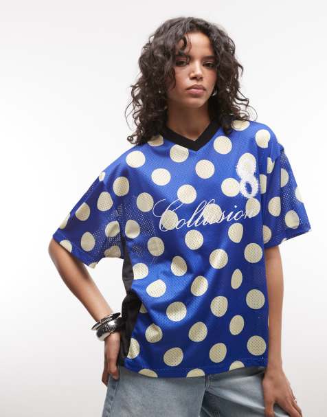COLLUSION - T-shirt en airtex à pois - Bleu - view 1