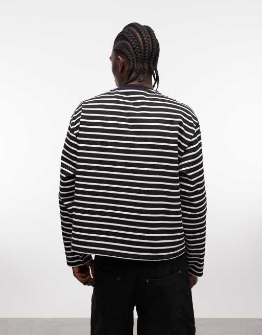 Collusion - T-shirt épais oversize coupe carrée à manches longues et rayures - Noir et blanc, 4 de 5