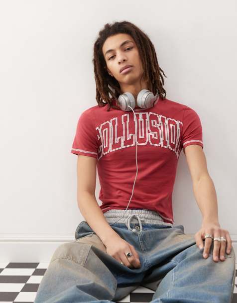 COLLUSION - T-shirt griffé brodé - Bordeaux - view 1