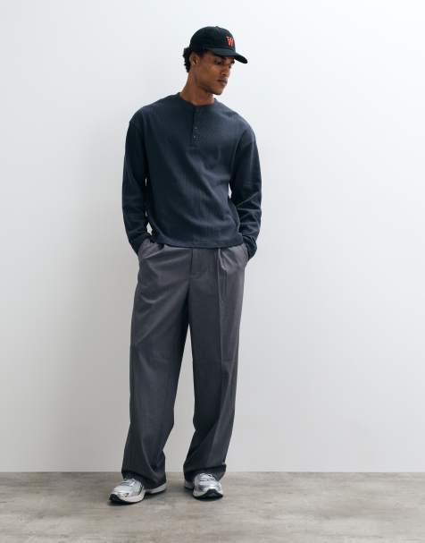 COLLUSION t-shirt henley à manches longues coupe carrée oversize bleu marine - view 1