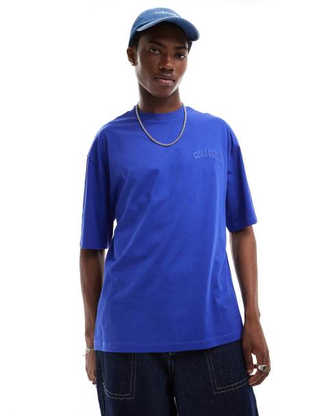 COLLUSION – T-Shirt in Blau mit College-Stickerei - view 1