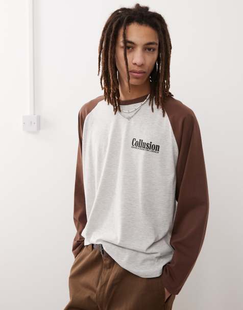COLLUSION – T-Shirt in Braun und Grau meliert mit Raglanärmeln - view 1