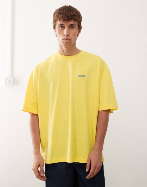COLLUSION – T-Shirt in Gelb mit blauem Rückenaufdruck, 4 von 4