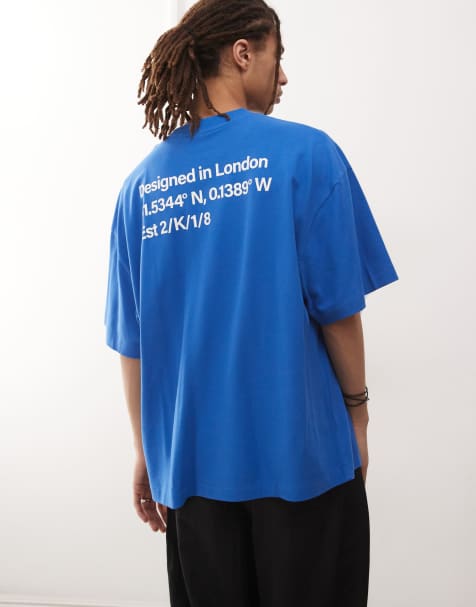 COLLUSION - T-shirt in piqué blu con stampa di coordinate - view 1