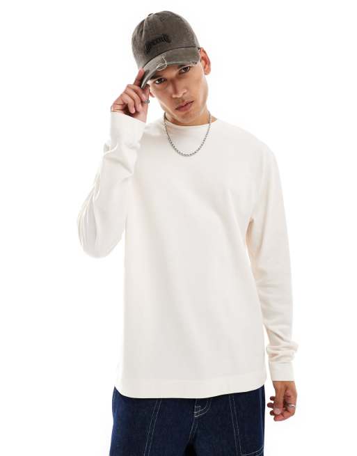 COLLUSION - T-shirt in piqué écru oversize a maniche lunghe