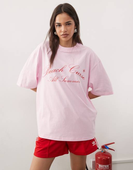 COLLUSION – T-Shirt in Rosa mit Acid-Waschung und Grafik auf der Vorderseite, 3 von 4