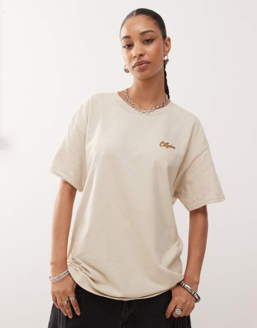 COLLUSION – T-Shirt in Sand mit Oversize-Pasta-Grafik am Rücken, 2 von 4