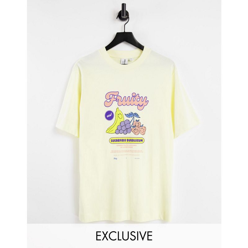 COLLUSION – T-Shirt in Zitronengelb mit „Fruity-Print